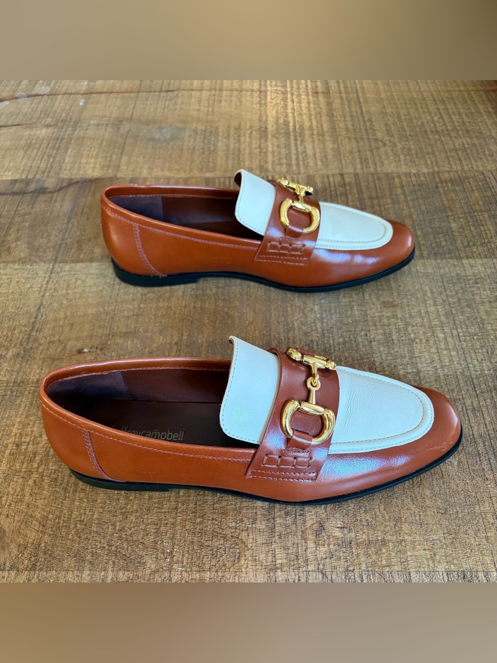 Jeffrey Campbell Velviteen Bit Loafers in a brown and white two-tone leather - Picture 4 of 7